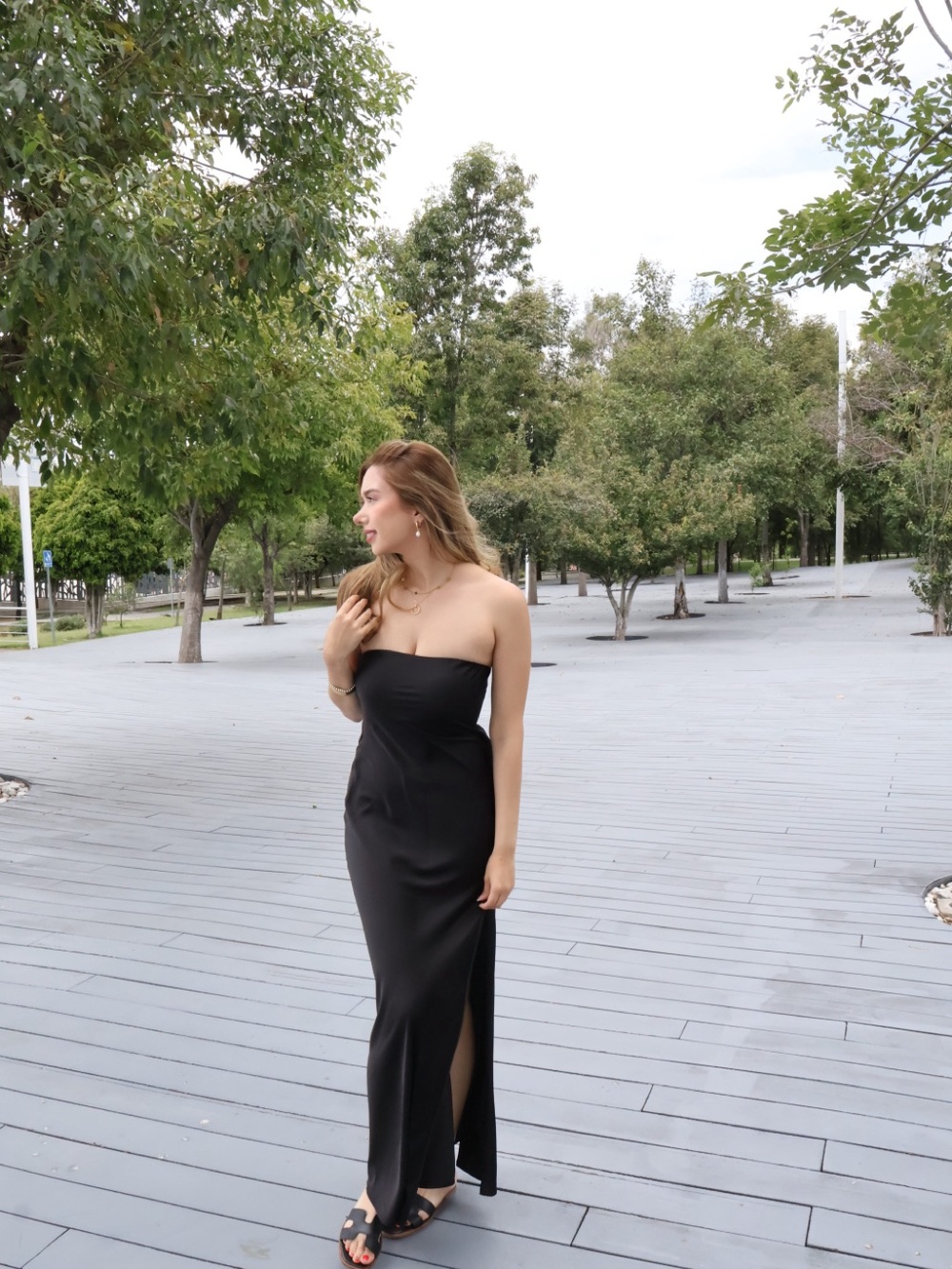 Forever 21 Black Strapless Maxi Dress with Side Slit